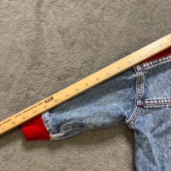 Vintage 80s Lee Kids Denim Bomber Jacket Red Knit Trim Union Made in USA 3T - Picture 7 of 9